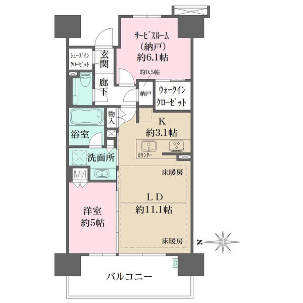玄関先から生活空間が見えにくいクランクイン設計。全居室収納に加え、玄関・廊下などに収納がございます。