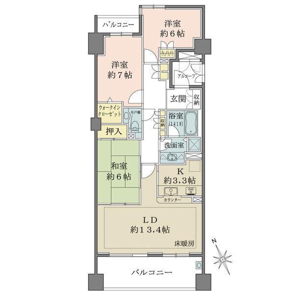 3階部分、82.61m2、3LDK、バルコニー南西向きにつき陽当り良好、各居室に収納有