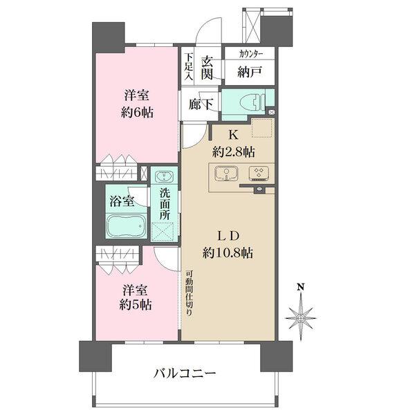 7階部分、陽当り・眺望良好な南向き住戸。水回りが集約された、家事動線の良い間取り。玄関に納戸あり。