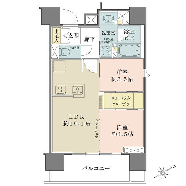 3階部分、通風良好な南東・北東角住戸。洋室2室の間に大容量のウォークスルークローゼット有り。