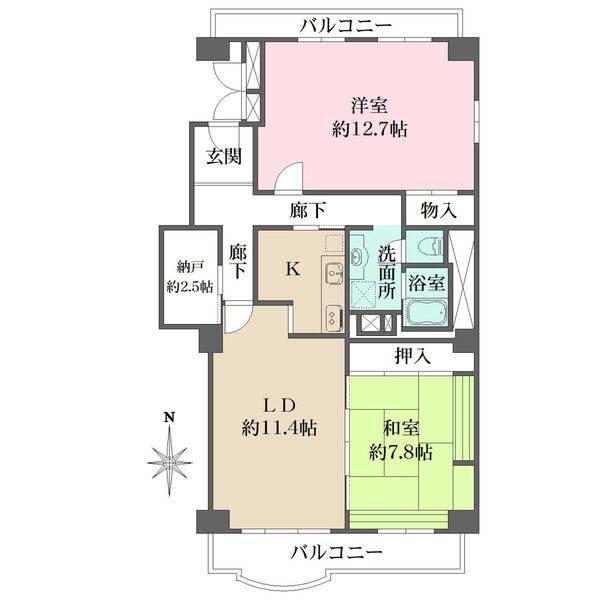 北側にあった小さな2部屋をゆったり1部屋12.7帖に変更しました。