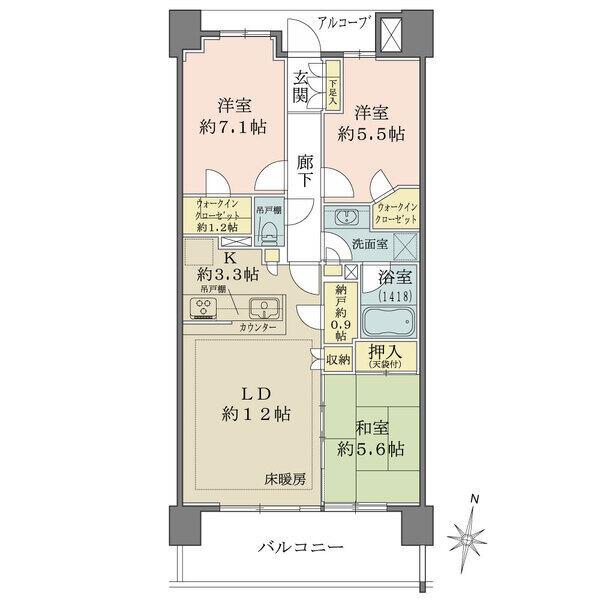 WIC×2(0.8帖、1.2帖)、押入れ、納戸(0.9帖)等々の豊富な収納が備えられています。
