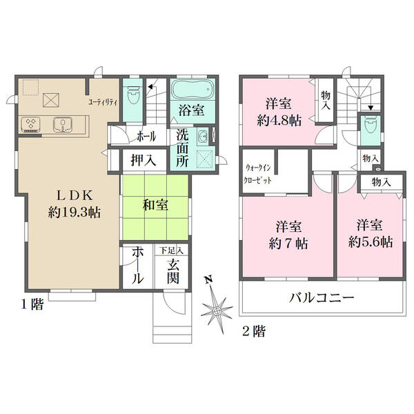 大容量のウォークインクローゼット付。LDKと和室が引き戸でつながっており、広々とした空間で寛げます。