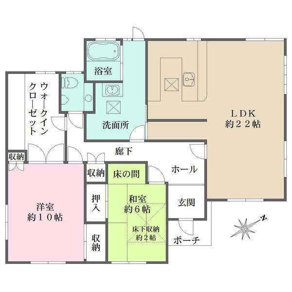 階段の上り下りが不要で、生活動線の良い平屋の間取り。ウォークインクローゼットなど収納も豊富です。