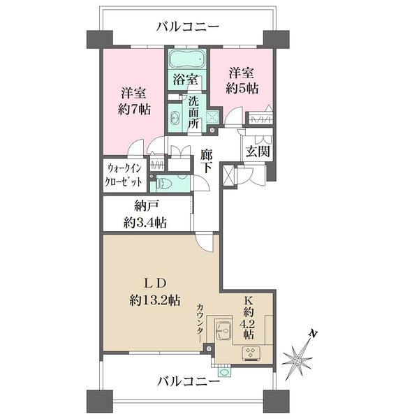 南東向きにつき陽当り良好。2面バルコニー付きで開放的な住空間。分譲時に一部間取り変更されています。