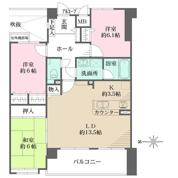 全居室6帖以上の広さ×収納付き。LDKと和室は一体利用も可能です。玄関前にはアルコーブがございます。