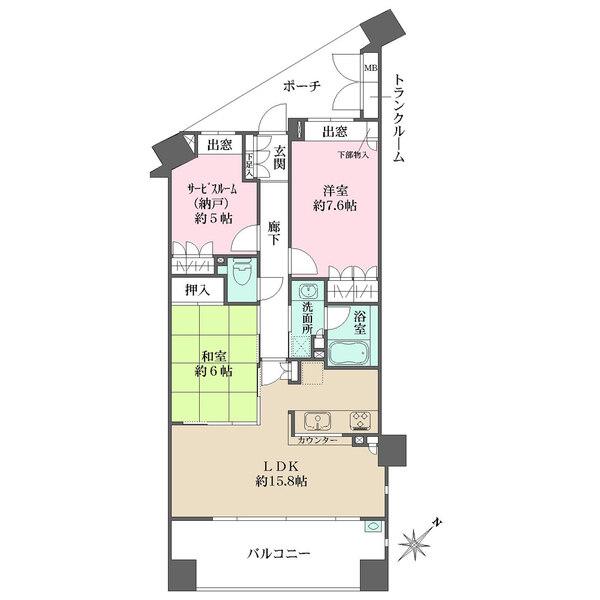 LDKと隣接する和室を開放すると、約21.8帖の広々空間。キッチンは対面仕様です。玄関前にポーチ有。