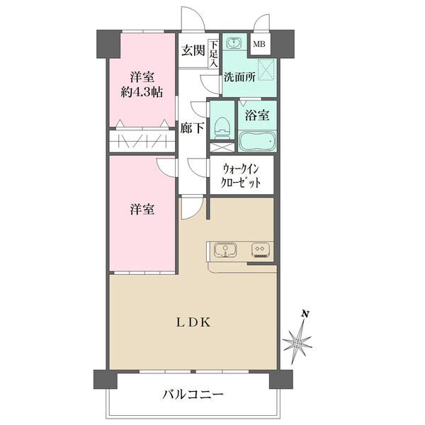 陽光注ぐ南向きバルコニー付き。ウォークインクローゼットは廊下部分にあり、ご家族で共用できます。