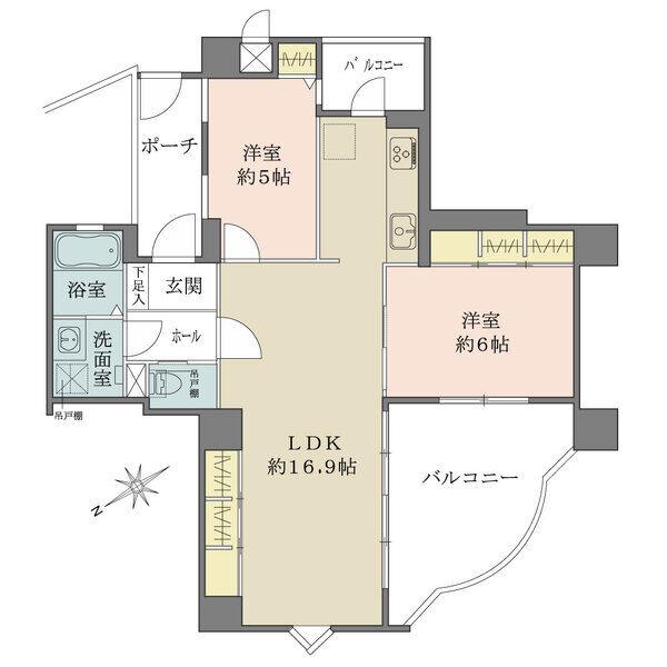 陽当り・通風良好な南西向き。LDKは広々約16.9帖。全居室が収納付き&バルコニーに面しています。
