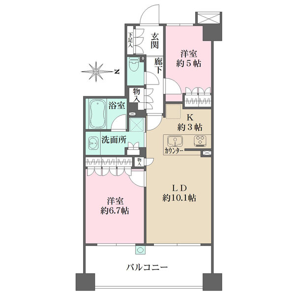 キッチンは調理中もご家族との会話が弾む、対面仕様。各洋室やLD、廊下、洗面室に収納が備わっています。