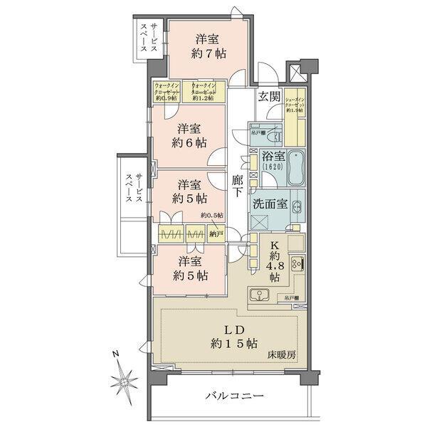 シューズイン&ウォークインクローゼットなど随所に豊富な収納有り。陽当り・通風良好な南・西角住戸です。