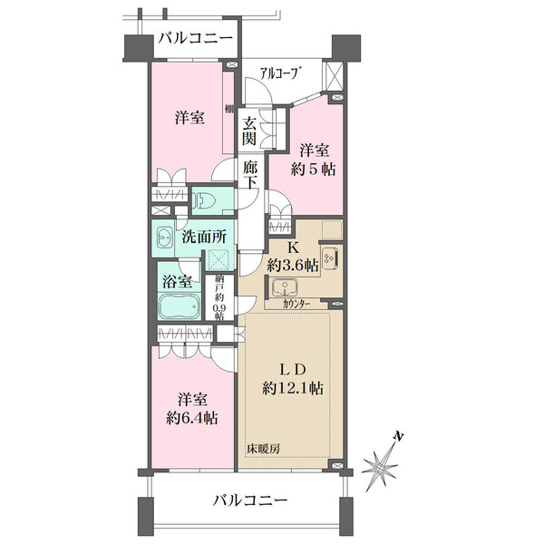 南東・北西2面バルコニー付きで、全居室に開口部があります。全居室収納付きのため、スッキリ暮らせます。