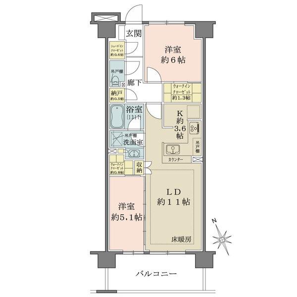 南西向きのLDKは洋室と一体利用で約19.7帖の空間。ウォークインクローゼットや納戸など収納豊富。
