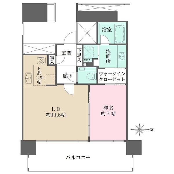 LDと洋室は一体利用も可能。洗面室と洋室の間にウォークインクローゼットが備わり、生活・家事動線良好。