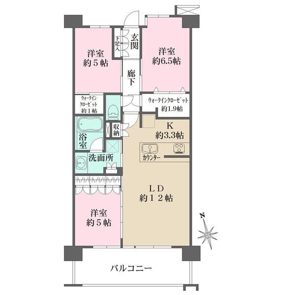 全居室5帖以上の住戸。1帖以上のウォークインクローゼットが2つ備わり、全居室に収納が豊富です。
