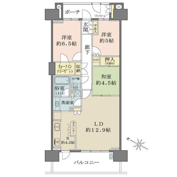 陽当り良好な南西向き住戸。ウォークインクローゼット他、全居室収納付き。6.34平米のポーチ有り。