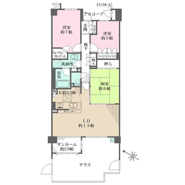 80m2超のゆとりある間取り サンルームでは観葉植物やご趣味を楽しんで頂けます。