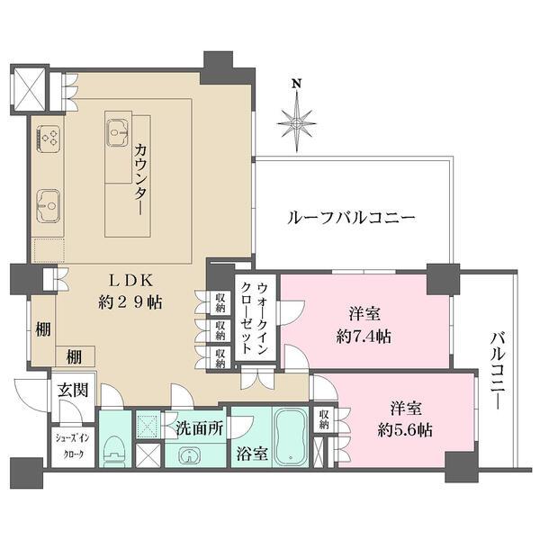LDKは広々約29帖。ルーフバルコニー&バルコニーが配された開放感のある間取りです。各所に収納有り。