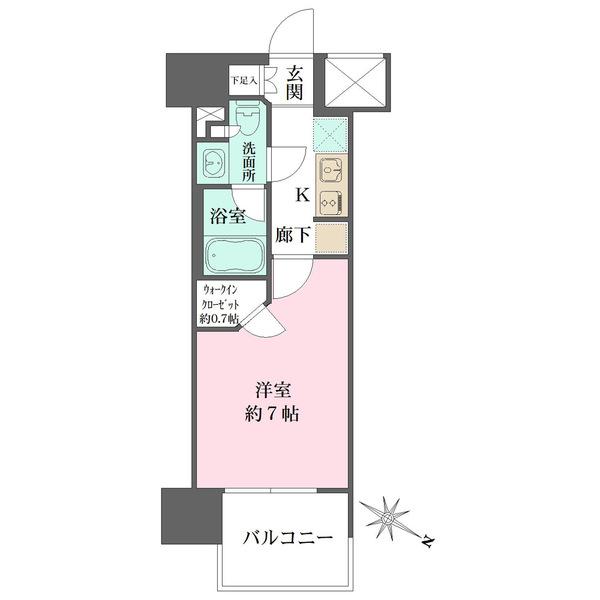 洋室約7帖はウォークインクローゼット付き。北東向きバルコニーがあり、心地良い光や風を取り込めます。