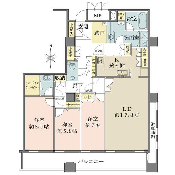 全居室が南向きバルコニーに面し、陽当り・通風・眺望良好。ウォークインクローゼットや納戸など収納豊富。