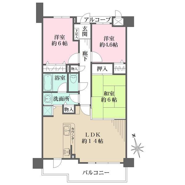 LDと勝手口から南向きバルコニーに出入りが可能。洗面所は2方向から出入りができる2WAY仕様です。