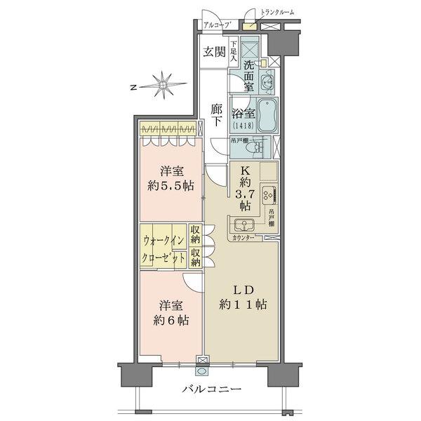 ウォークインクローゼットやトランクルームなど収納豊富。全居室に収納有。L字型カウンターキッチン採用。