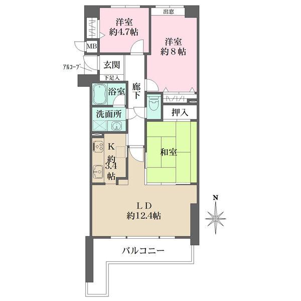陽当り良好な南向き。LDに和室が隣接する使い勝手の良い間取り。キッチンは動線良好な2WAY設計です。