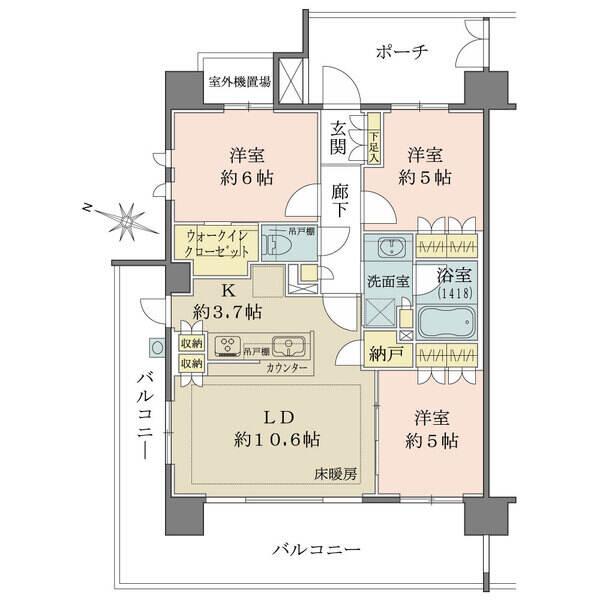 3LDKで家具が配置しやすい間取り、納戸、WICもあり収納力が豊富です。