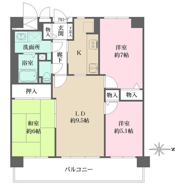 3部屋がバルコニーに面するため、陽当たり通風良好な間取り。