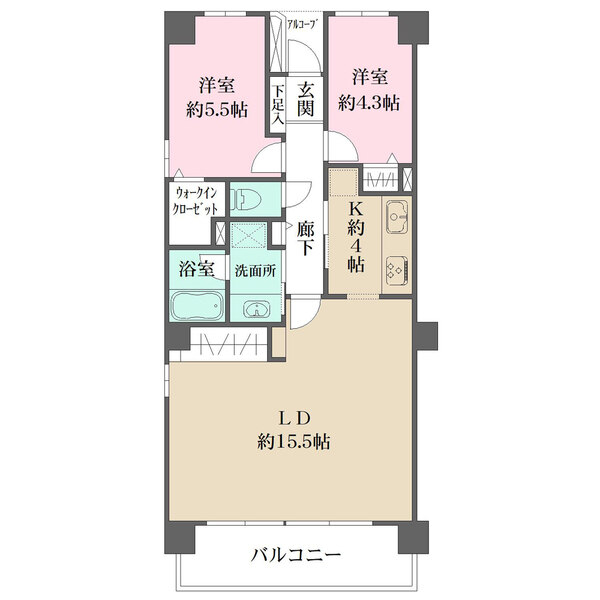 LDは約15.5帖、キッチンは生活感が出にくい独立型。ウォークインクローゼットなど全居室に収納有り。