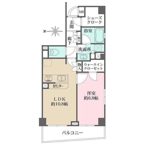 西・南の角住戸。ウォークインクローゼット・シューズクロークが設けられた、収納力が魅力の間取りです。