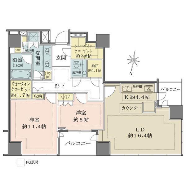 明るく開放的な24階部分の角住戸。ウォークイン&シューズインクローゼットなど、収納豊富な間取りです。