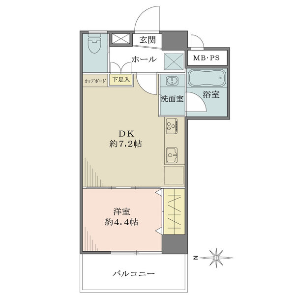 西向きにつき、陽当たり良好な住戸。DKと洋室は引き戸を開放して、ひと続きの空間としても利用可能です。
