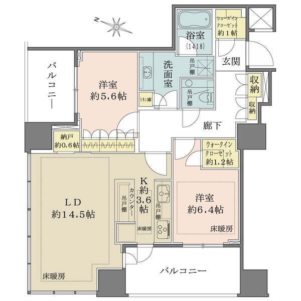 全居室がバルコニーに面し、開放的。ウォークインクローゼットやシューズインクローゼット等収納が充実。