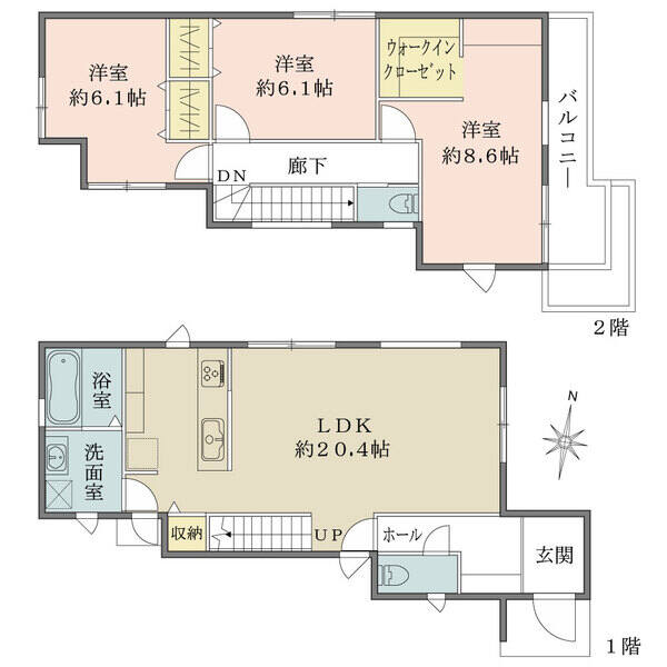 LDK約20.4帖、全居室6.1帖超の広さが確保された広々住空間が魅力。陽当り・通風・眺望良好です。
