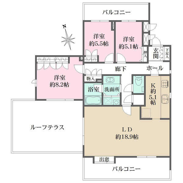 ゆとりある広さに設計されており、室内に柱の出っ張りがないため家具の配置がしやすいです。