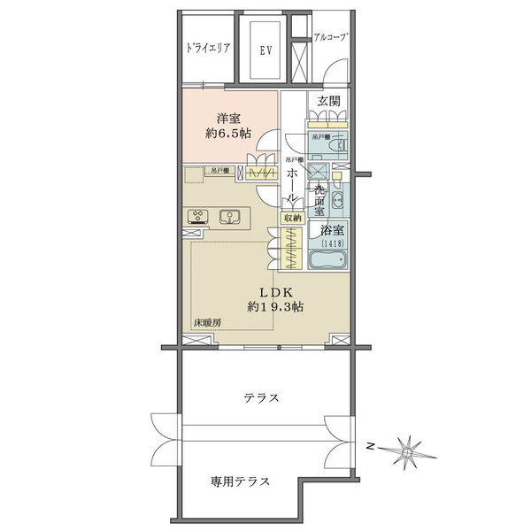 TWFS工法 / 対面式キッチン / 床暖房 / 専用テラス付き / スロップシンク有り