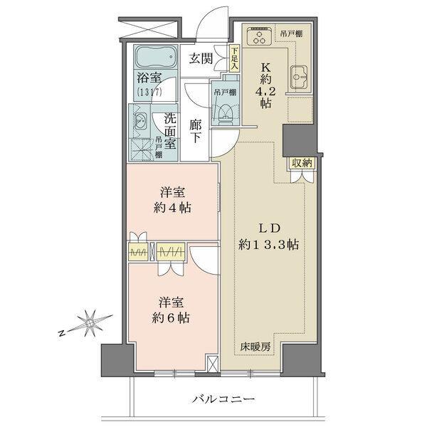 LDKは広々約17.5帖、L字型キッチン採用。廊下面積が少なく広く使える住空間。全居室に収納有。