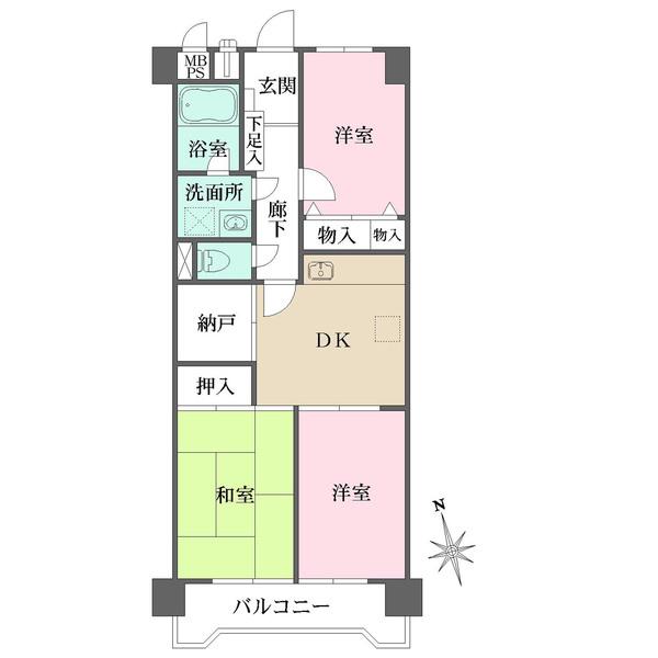 陽当たりの良い3DK、納戸と押入れがあり収納豊富です。