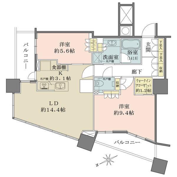 44階/北東・北西角住戸、収納が豊富