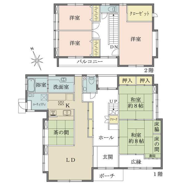 LDK約21.7帖、全居室6帖超のゆとりある住空間。LDの茶の間スペースは掘炬燵としても利用可能。