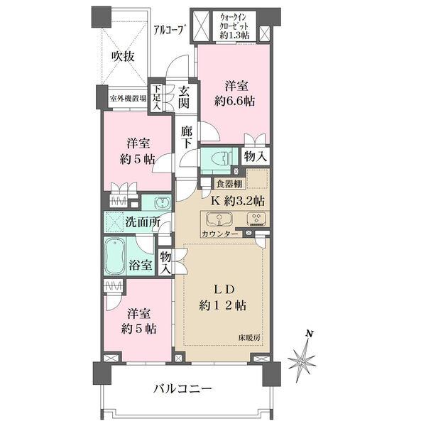 柱の出っ張りがないため家具などの配置がしやすい間取になっております。