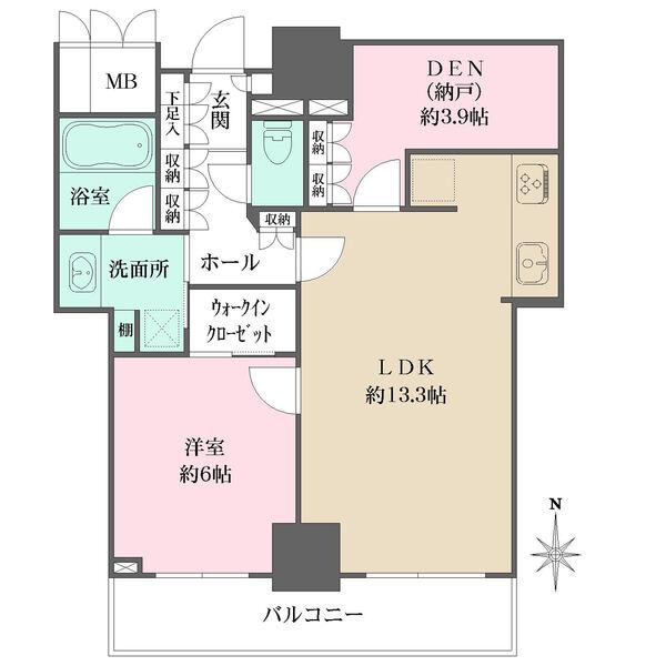 LDKと洋室が南側に面する明るいお部屋です。DENやWICを擁するゆとりのある間取りです。