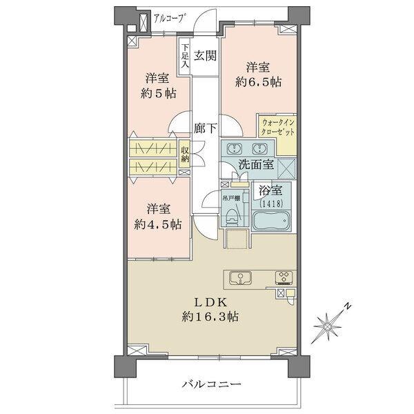 3階部分の南東向き住戸。洗面台はダブルボウル仕様、ウォークインクローゼットなど室内各所に収納有。