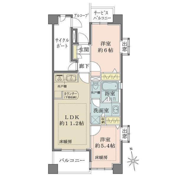 大型収納としても利用可能なサイクルポートのついた収納力の高い間取りとなっております。