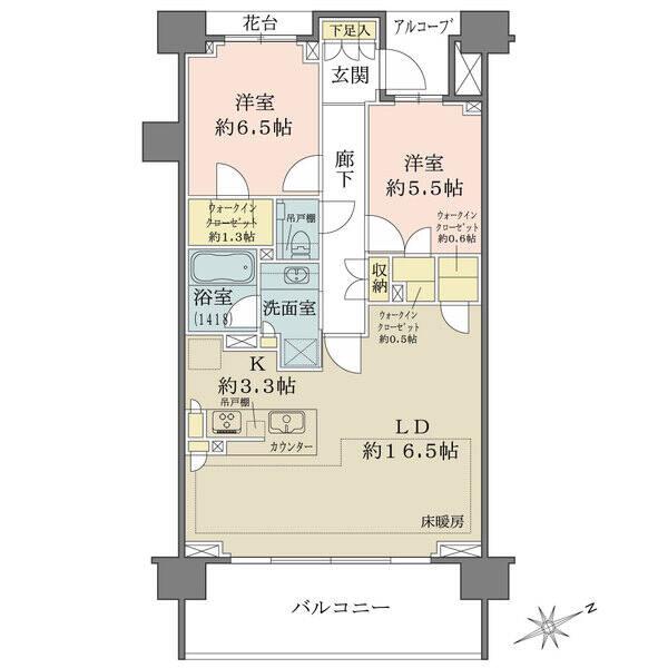 7階部分南東向き。LDK合計19帖超。3つのウォークインクローゼットが備わった収納豊富な間取りです。