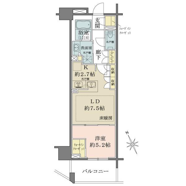 WIC(約0.9帖)・SIC(約0.5帖)・大型物入3箇所等、収納豊富な1LDKの間取り