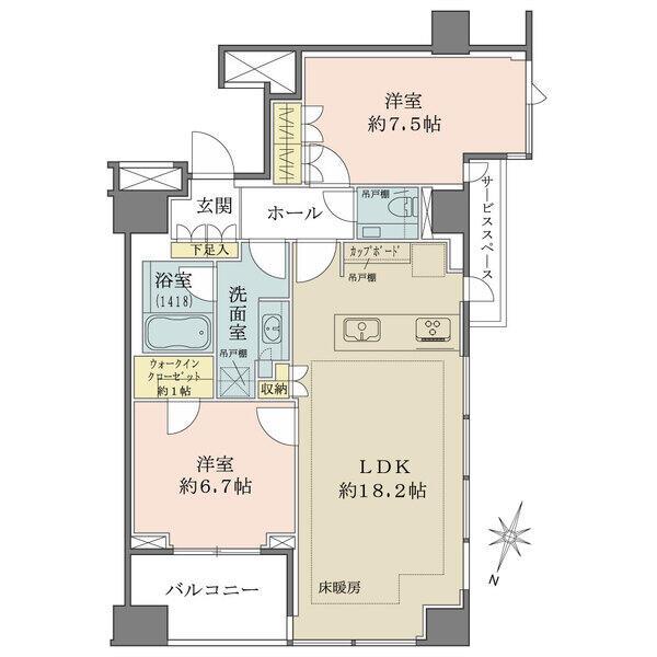 北西角住戸。6階部分につき眺望良好です。LD部分最高天井高:2.6m。