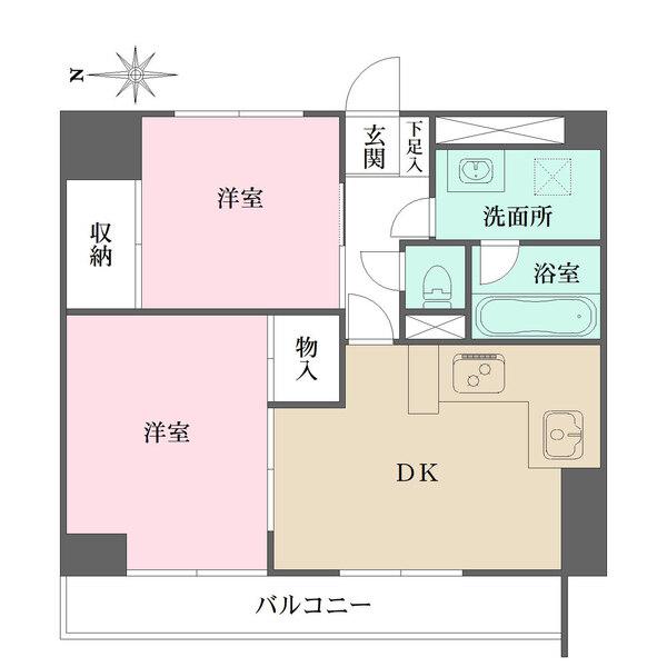 壁付けキッチン採用や廊下部分を少なくすることで、居住スペースが確保された間取り。各洋室に収納付き。