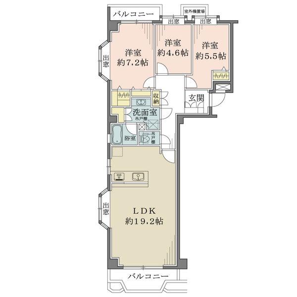 南向き住戸のため陽当り良好です。また3面に開口部があり、風通しの良いお部屋です。
